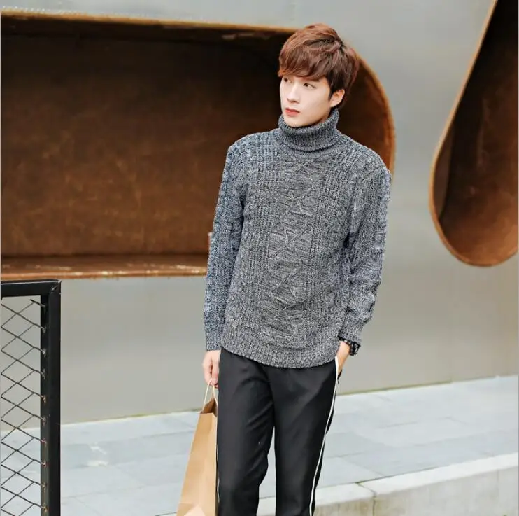 

Free shipping Autumn and winter new men's Brand High quality pullover high collar thick sweater men Loose long-sleeved sweater
