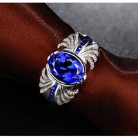 angel wings male 3ct lab sapphire ring real 925 sterling silver jewelry engagement wedding band rings for men party accessory