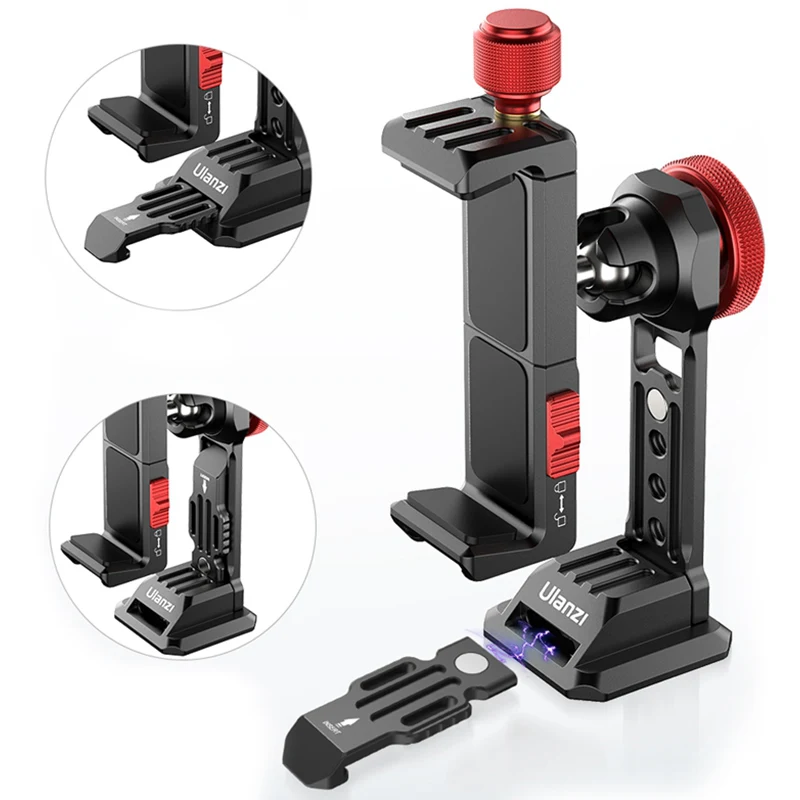 

Ulanzi ST-14 Aluminum Phone Clip With Cold Shoe Universal Holder Bracket Quick Release Mount Mobile Vlog Expansion Accessories