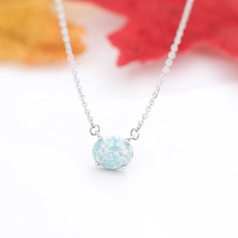 

Green White Opal Pendant Necklace Elegant Retro Clavicle Chain Ladies Jewelry Engagement Wedding Gift Anniversary Souvenir Bff