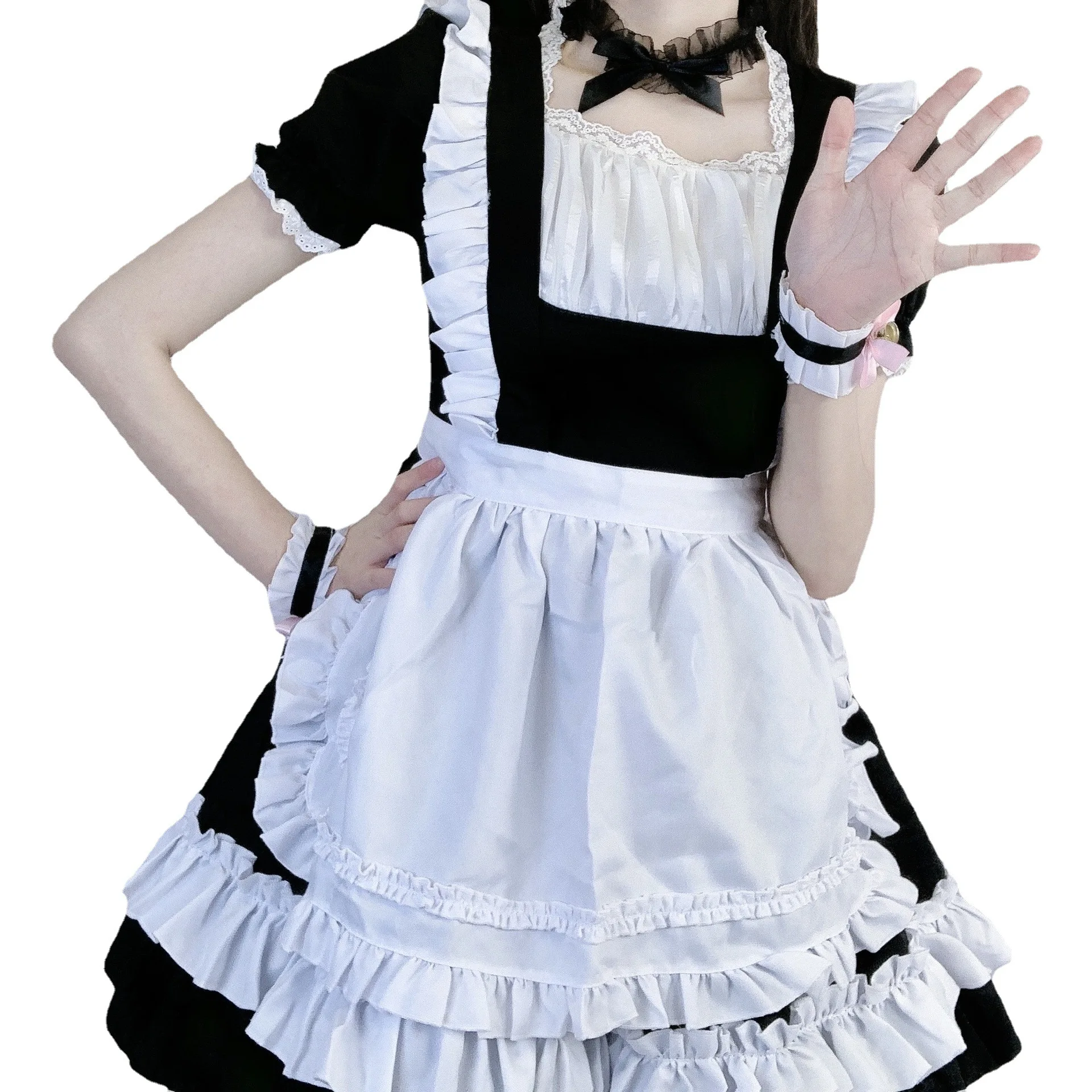 

Новинка, черно-белое платье горничной, милое платье в стиле "Лолита", Униформа горничной кофейни, женское платье, большое мужское платье