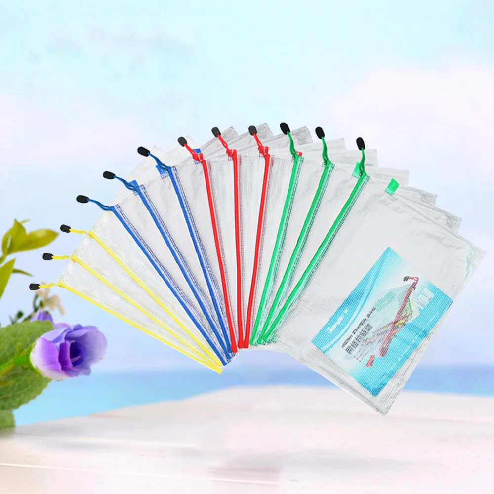 12 шт. прозрачная сумка из ПВХ на молнии с рисунком в виде сетки B5 (красный желтый