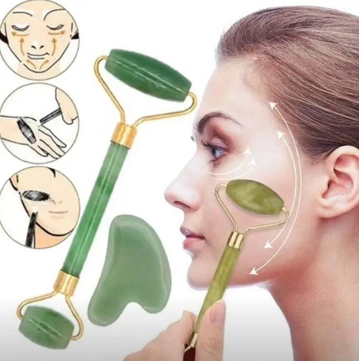 2 шт. Gua Sha натуральный нефритовый массажный роликовый лицевой Массажер для ухода