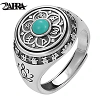 zabra signet rotatable ring 925 sterling silver buddhism six word green agate vintage rock rings for men women size 7 11