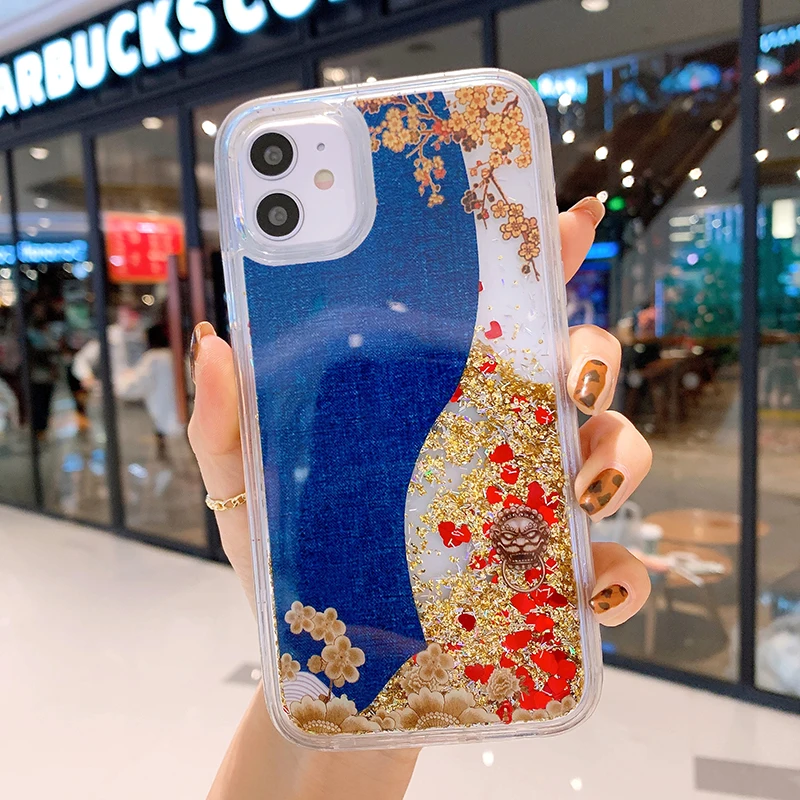 

Easterm Fashion China Style Lucky Glitter Liquid Case For S8 S9 S10 Hua Wei P30 P40 Pro 12Mini 11 Pro 7 8 Plus X XR XS MAX Cover