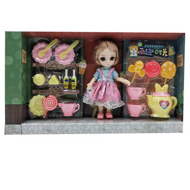 

New 16cm Bjd Doll 13 Joint Movable 1/12 Fashion Dress Up Girl Play House Toy Kitchen Cart Boxed Set Birthday Gift Decoration Toy