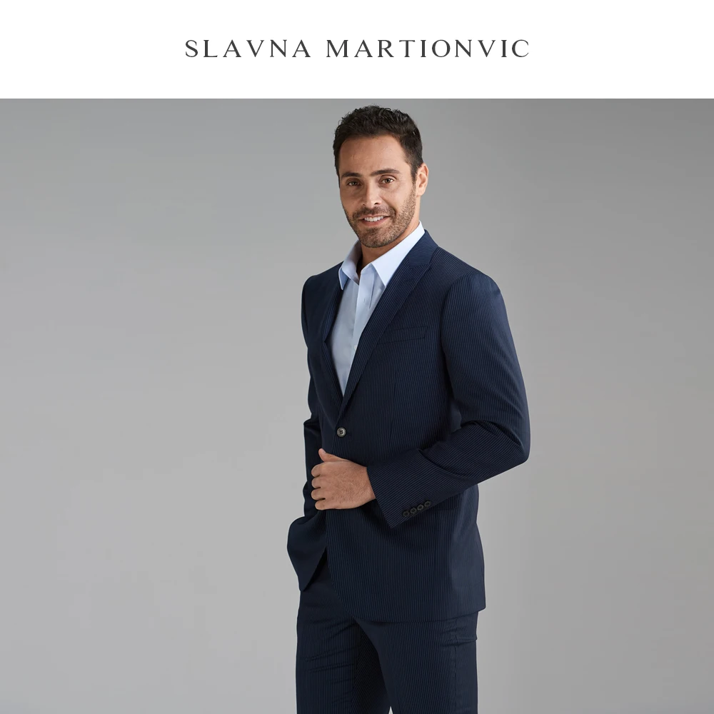 Slavna Martinovic темно-синий 100% шерсть деловой рабочий Повседневный тонкий мужской