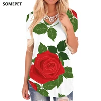 somepet rose flower t shirt women leaf v neck tshirt pattern tshirts printed creativity t shirts 3d womens clothing punk rock
