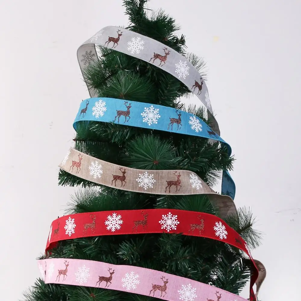 1PC 10m Deer Snowflake Ribbon Home Printing Christmas Tree Decoration Gift Packaging Festival Drop Shipping H5 | Дом и сад