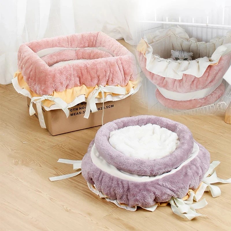 

Спальный мешок для кошек, гамак для щенков, теплая зимняя круглая кровать, мягкое плюшевое гнездо, аксессуары для домашних животных