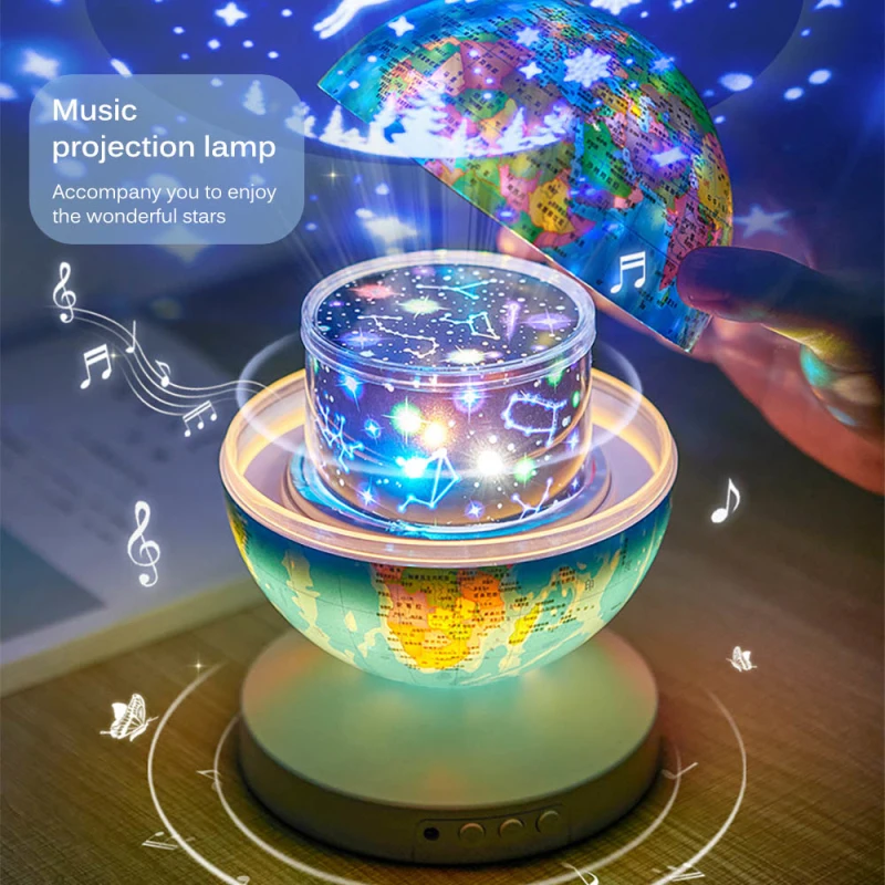 

AR World Globe Projection Lamp Round LED World Map Rotation Projection Night Light Projection Music Lamp For Children Gift