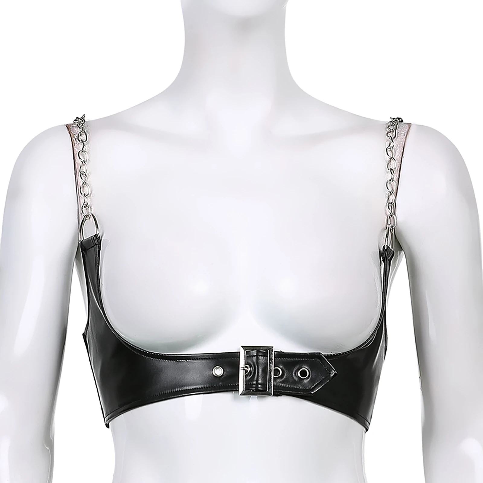 

Sexy Leather Tanks Top Womens Camisole Crop Top Shirt PU Leather Cupless Bra Bustier Sleeveless Tank Clubwear Summer Slim Camis