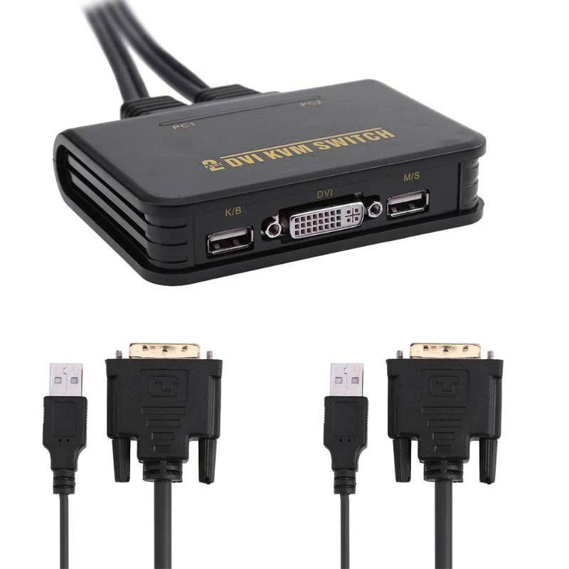 2 Port Usb 2.0 In 1 Out Dvi Kvm Switcher Switch Box With Audio Video Cable For Monitor Keyboard Mouse Computer | Электроника