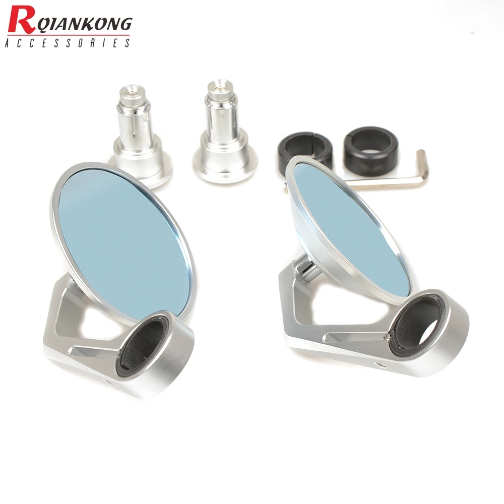 CNC Universal Round Motorcycle Mirrors Rear View Handle Bar End Rearviews Side Mirror New Blue Glass For Honda Yamaha BMW | Автомобили и