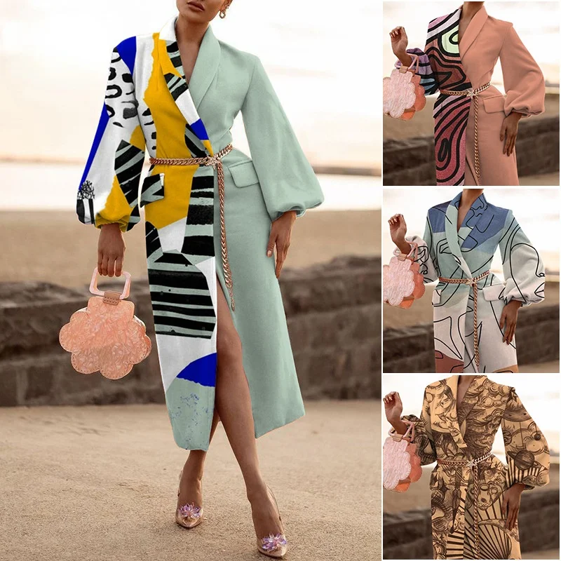 

Printing Temperament Long Double-sided Tweed Coat Women Autumn and Winter 2021 New