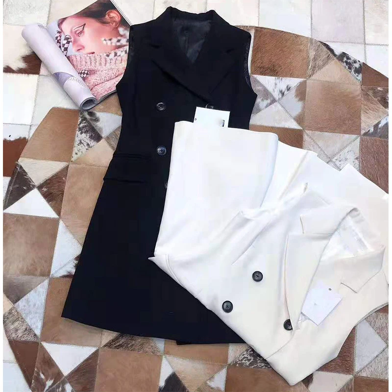 Comicchic женское офисное осенне-зимнее платье Doule Button Blazers короткие платья без рукавов модное платье-жилет Vestidos