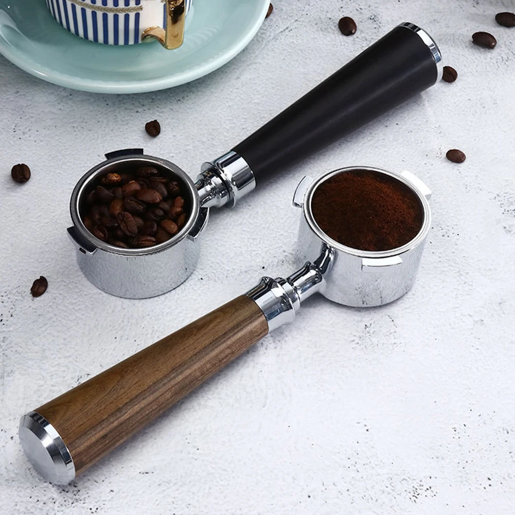 Portafiltro de caf&eacute; sin fondo, 51mm, 58mm, cesta de filtro con mango de madera incluida para m&aacute;quina de caf&eacute; Espresso, accesorios, herramienta de mango-1