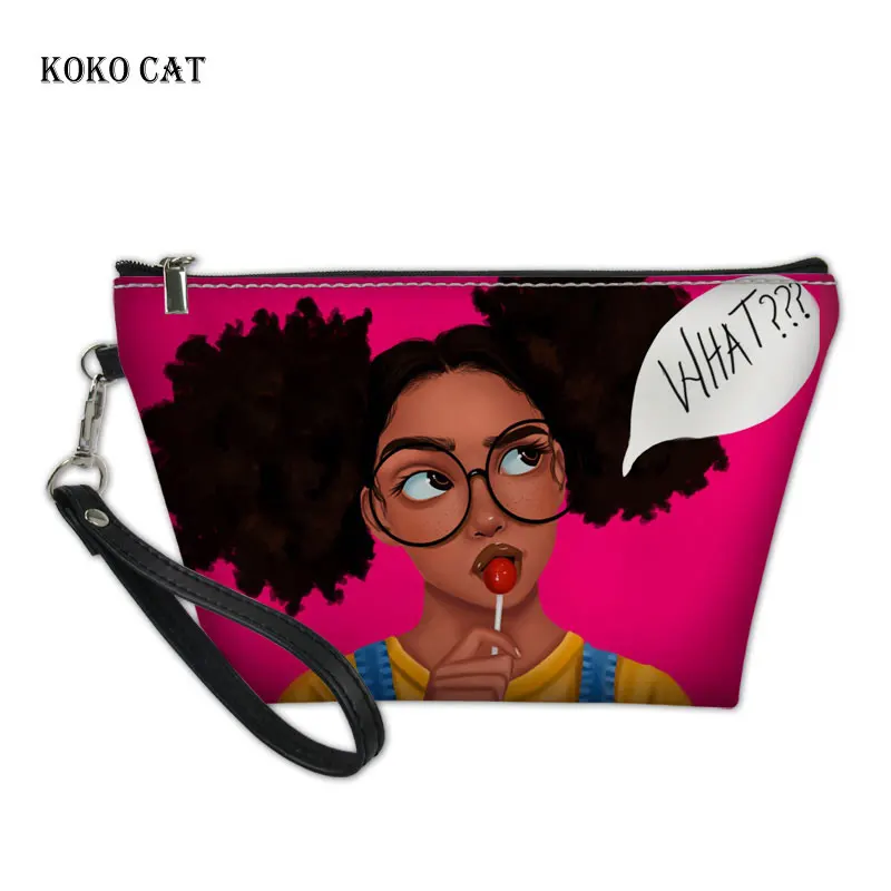 

Koko cat Black Art Afro Lady Girls Print Make Up Bag Organizer for Cosmetics Women Makeup Case Travel Necessaire Cosmetic Bag
