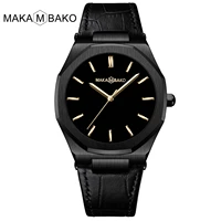 2021 classic all black mens watch genuine leather strap fashion simple waterproof wristwatches business luxury males watches