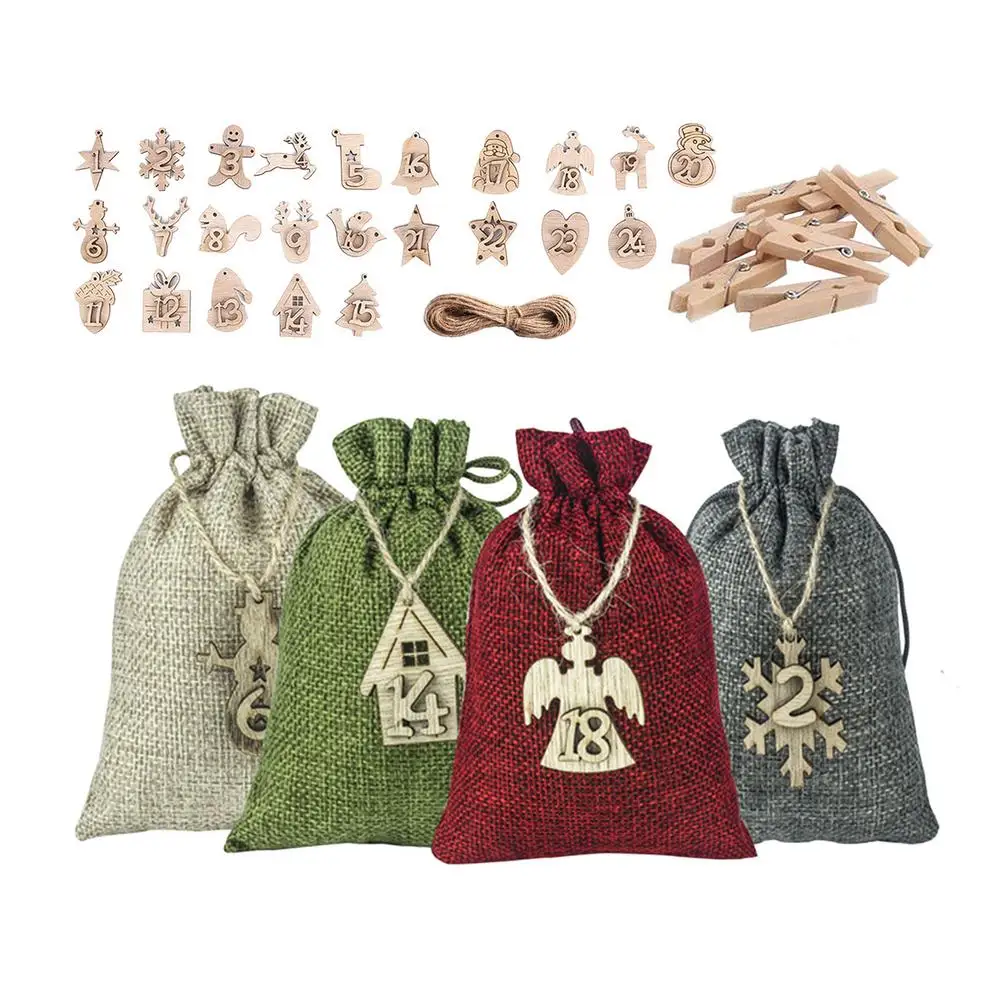 

DIY Numbers Bag Christmas Advent Calendar Ornament Christmas Gift Bags Calendar Countdown Bag Candy Storage Pouches For Home