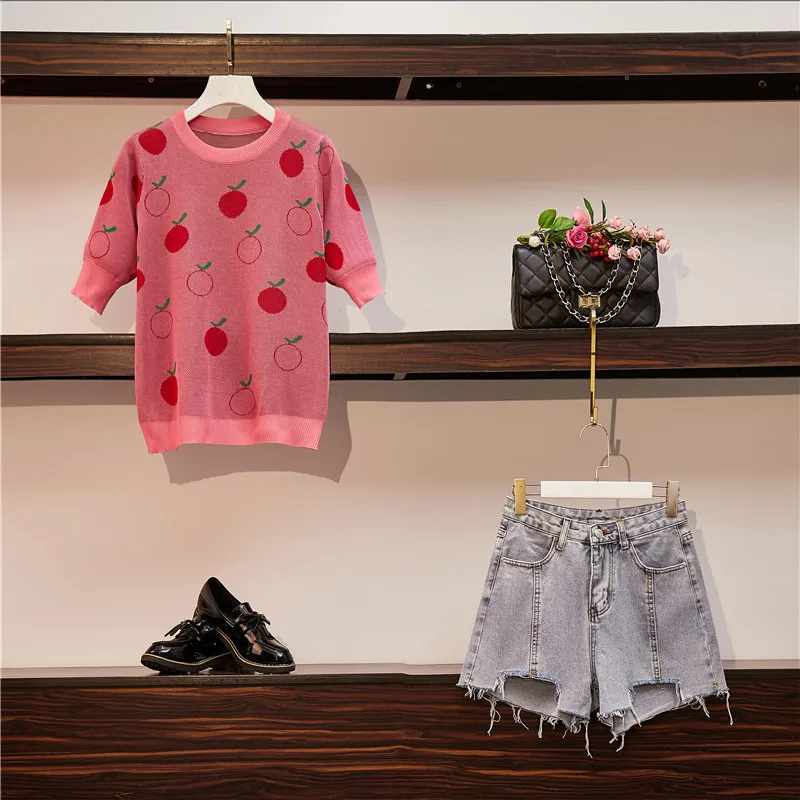 Женский комплект из двух предметов летний трикотажный жаккардовый свитер и