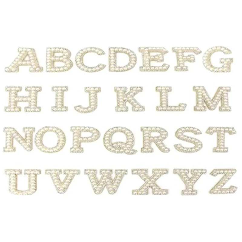 

English Letter Patch A-Z Pearl Rhinestone Patches for Clothing White Pearl Applique DIY Name for Bags/Shoes/Dresses