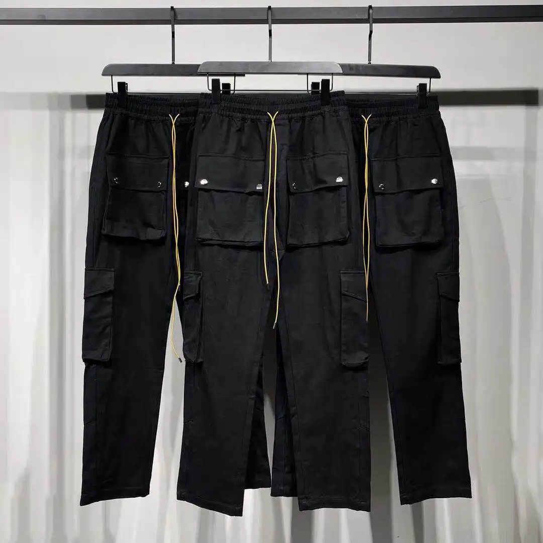 

Black RHUDE Pants Men Women Best Quality Cargo Multi Pockets Streetwear Overalls High Street Trousers
