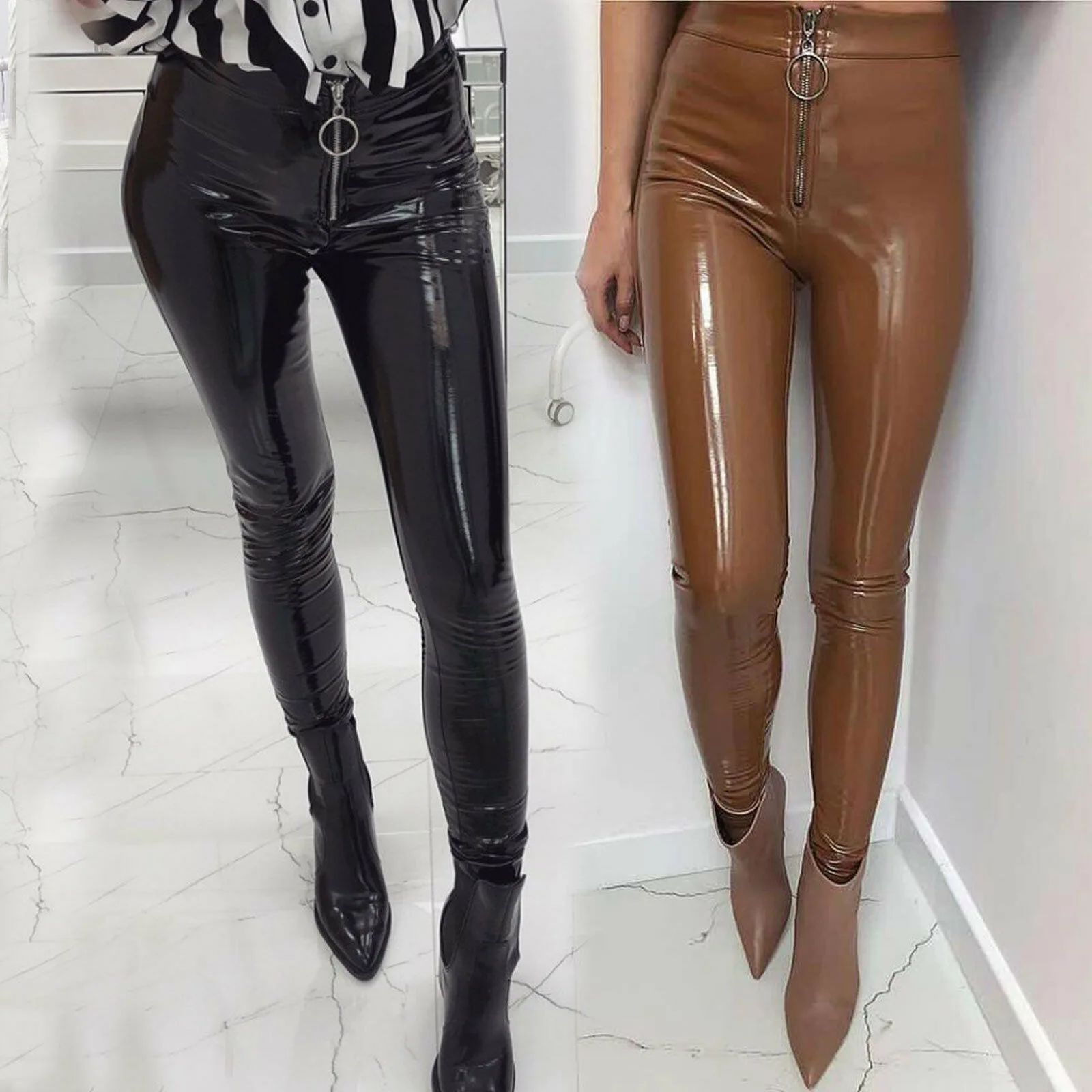 Брюки палаццо Limited Вадим 2020 Весенняя Новинка Pu кожаные блестящие брюки