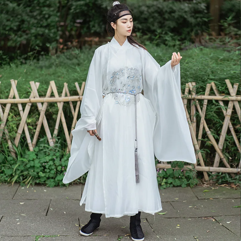 Парное платье Hanfu с изысканной вышивкой и круглым вырезом традиционный костюм