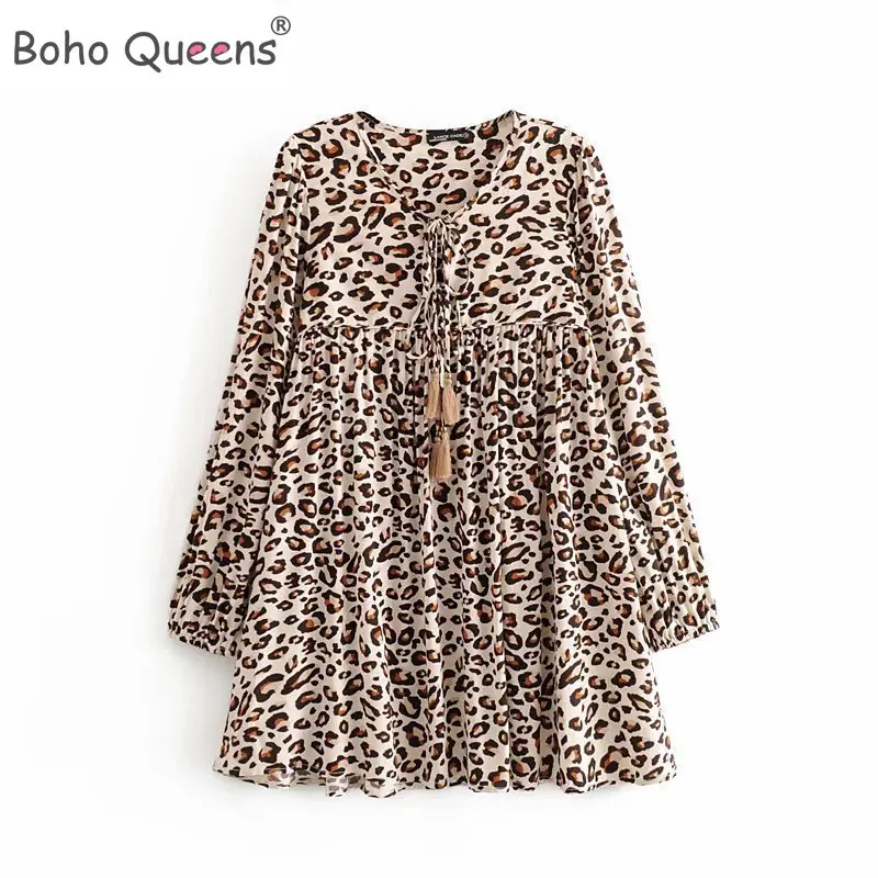 Boho королев для женщин с завязками на шее леопардовая расцветка пляжное богемное