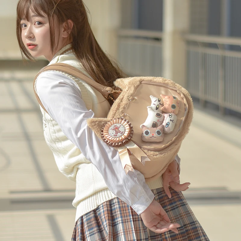 Харадзюку каваи Мягкая Милая Пушистая кошка итабаг Лолита Женская прозрачная