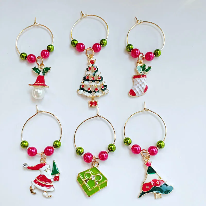 Набор из 6 шт. для рождественской вечеринки маркер на стакан вина талисманы