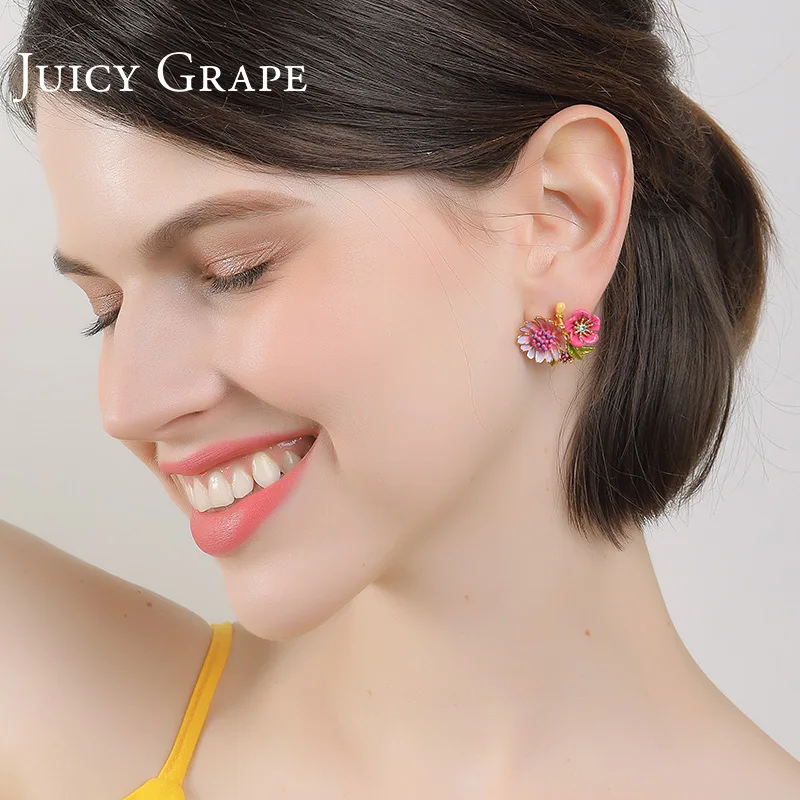 Juicy Grape Enmael Glaze Jewelry Hand Painted Flower Earrings Asymmetric Decorative | Украшения и аксессуары