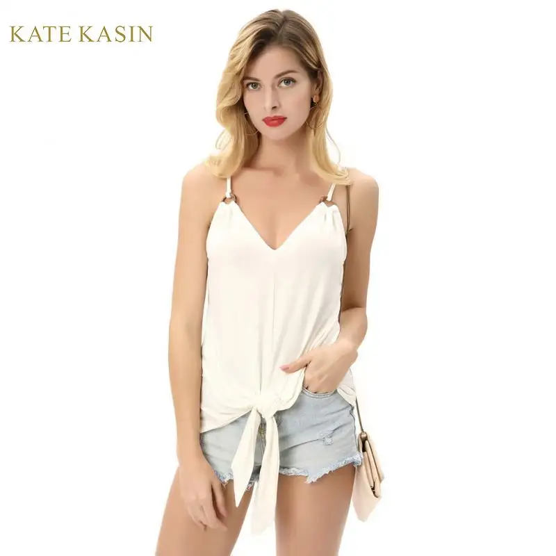 Женский топ на бретельках Kate Kasin черный/белый с v образным вырезом без рукавов