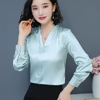 new fashion silk blouses for women elegant woman satin shirts women long sleeve blouse shirt plus size woman v neck blouses