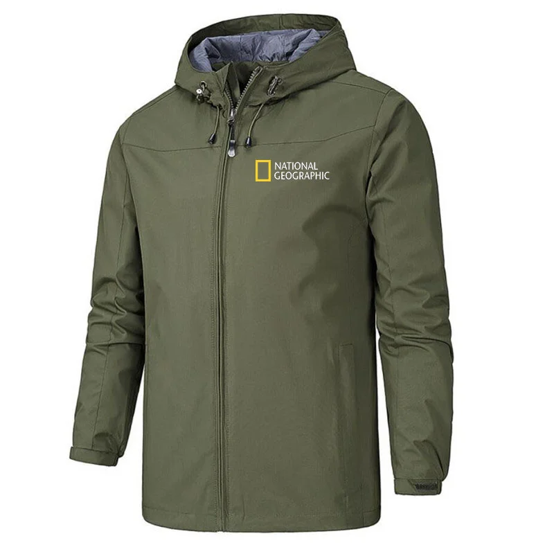 

National Geographic 2021 Men's Windproof Jacket Brand Casual Outdoor Waterproof Hooded Coat Sports Outwear Overcoat Man Clothing