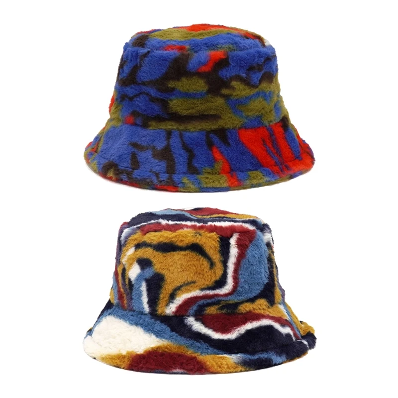 

Bucket Hat with Camouflage Stripes Pattern Fisherman Cap Winter Autumn Outdoor Panama for Men Women with Flat Top