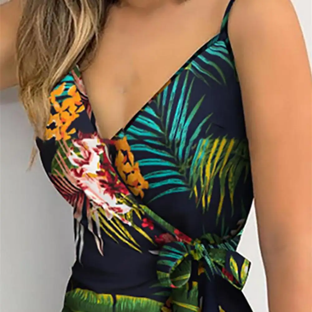 

Summer Dress Floral Leaves Print Skinny Female Spaghetti Strap Bohemian Beachwear for Beach Fashion Women's Clothing Dresses2021