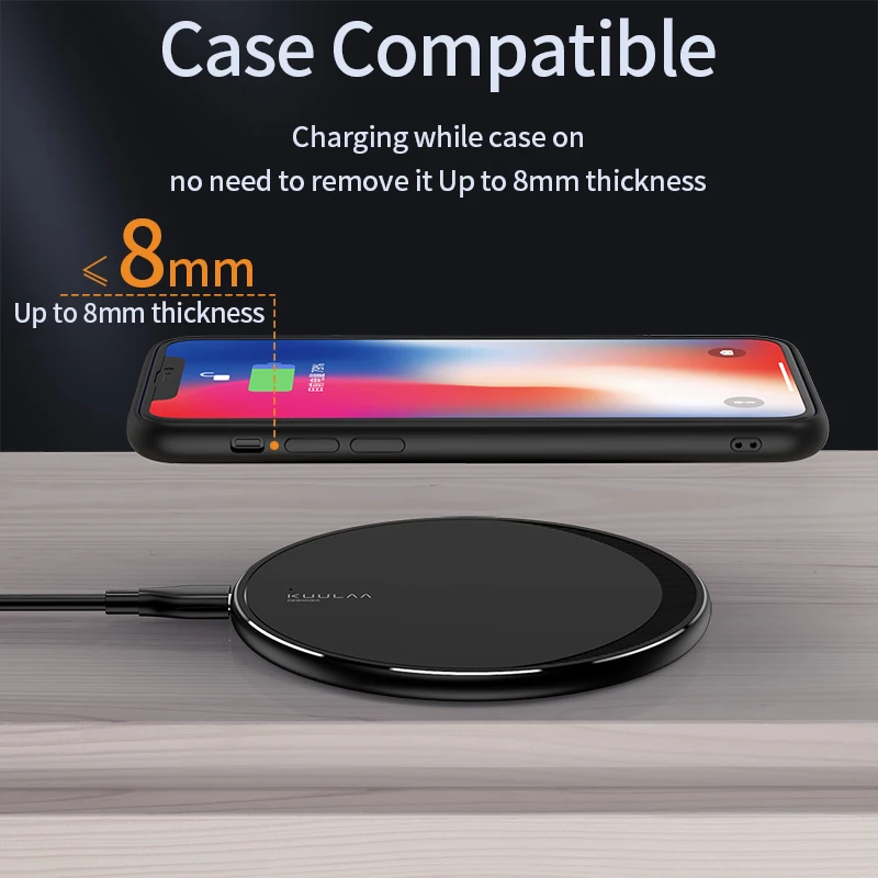 kuulaa qi wireless charger for iphone 13 12 11 pro 8 x xr xsmax 10w fast wireless charging for samsung s10 s9 s8 usb charger pad free global shipping
