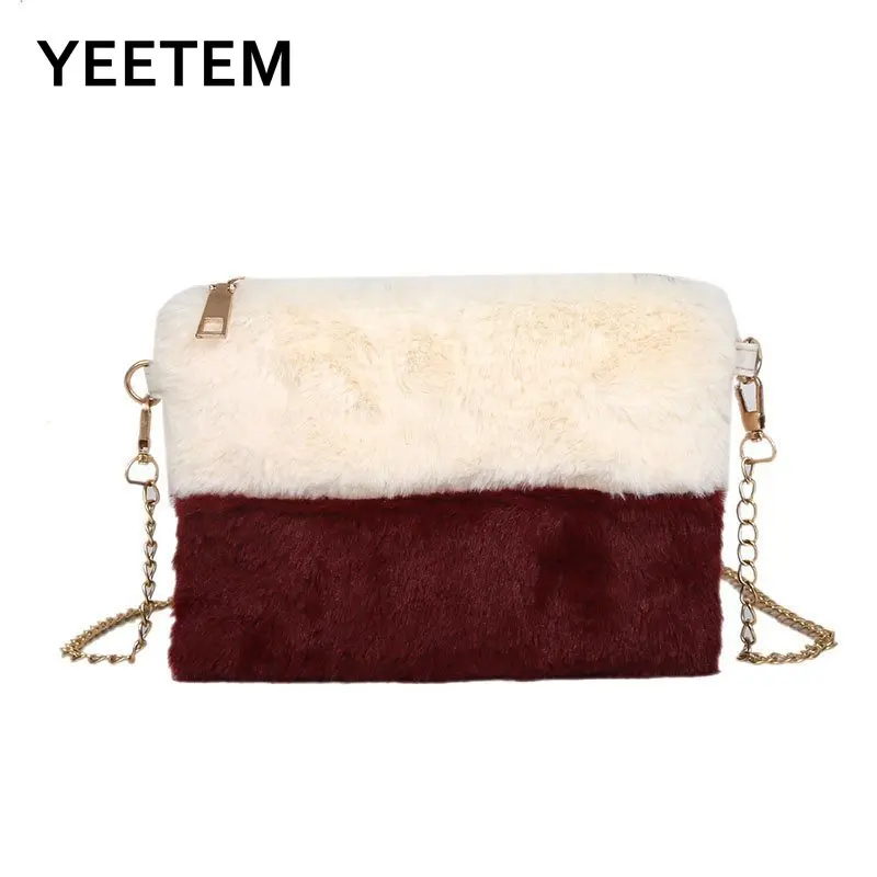 

Autumn and winter hit color plush portable small square bag new fashion all-match shoulder bag female chain messenger bag