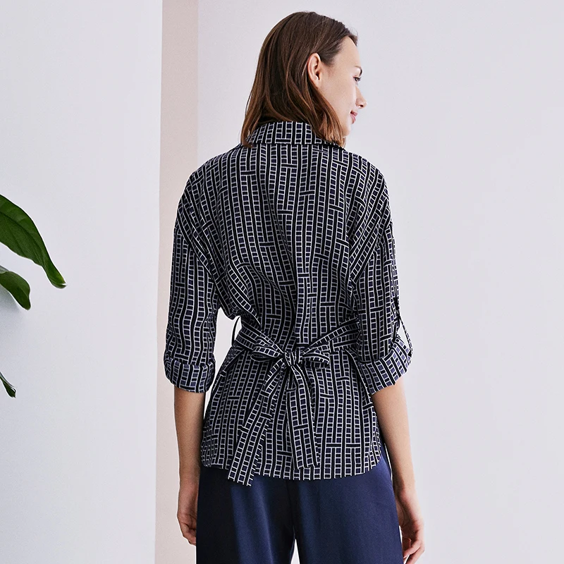 POKWAI 2020 spring silk blouses long sleeve office wear casual shirts