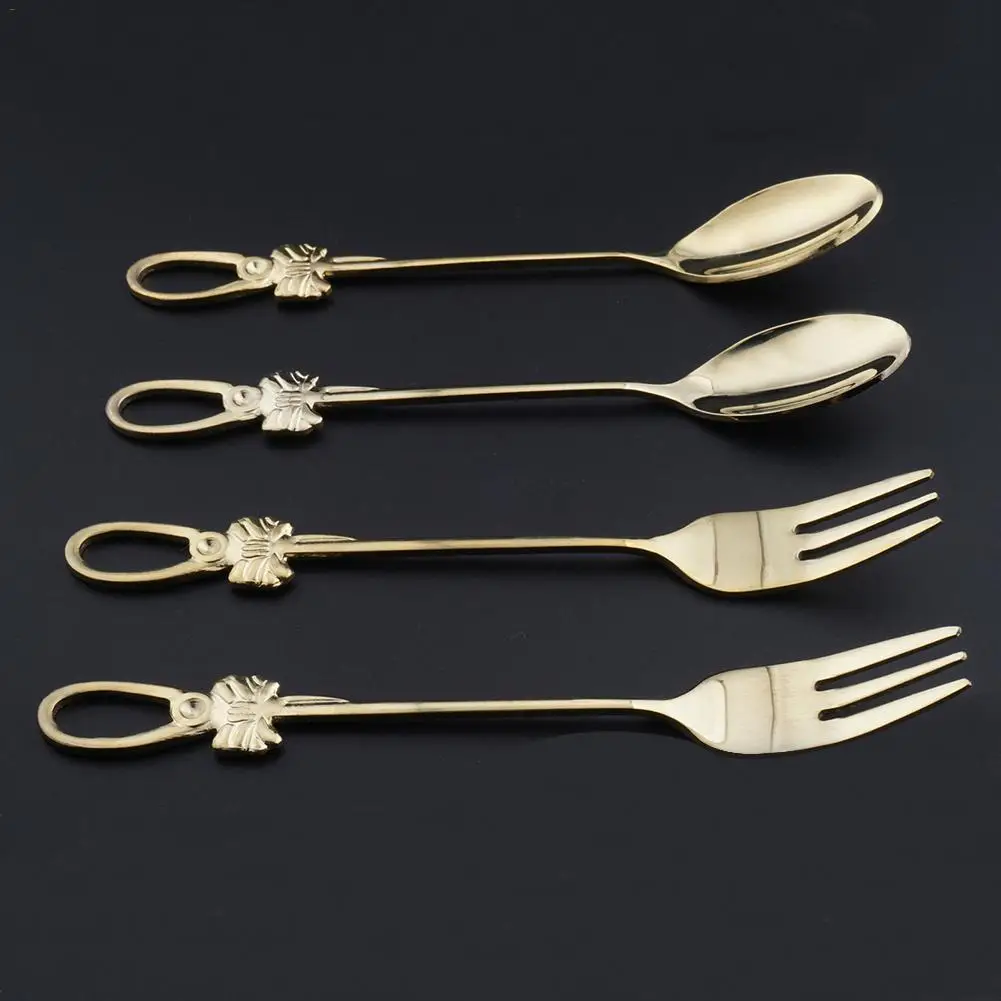 Золотая десертная ложка из нержавеющей стали вилка столовые приборы кофейные