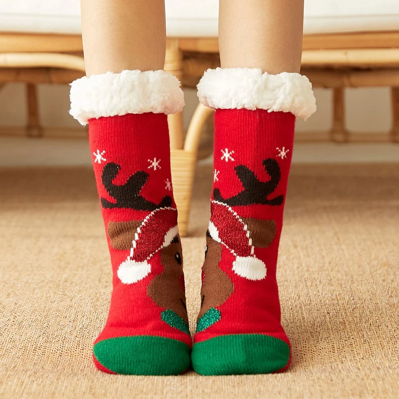 Winter couple socks silicone non-slip floor socks black gray new year socks Christmas panda cartoon socks cute Christmas socks