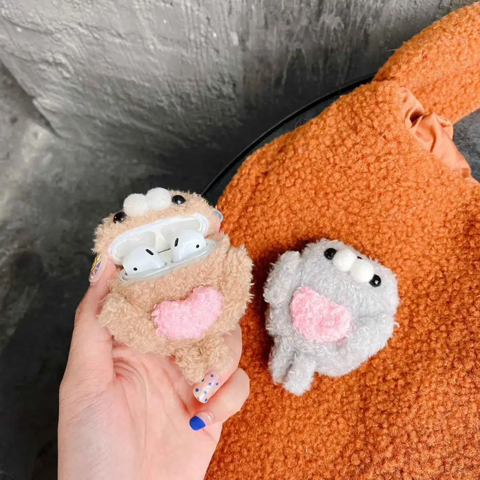 3D Cute Earphone Case for Airpods Case Cartoon Knitted plush Cover for Apple Airpods 2 Case Bear Teddy Dog Rabbit Earpods Case