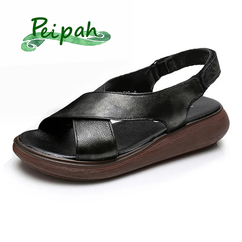 

Сандалии PEIPAH женские из натуральной кожи, повседневная Летняя обувь на платформе, гладиаторы, ручная работа, в ретро стиле