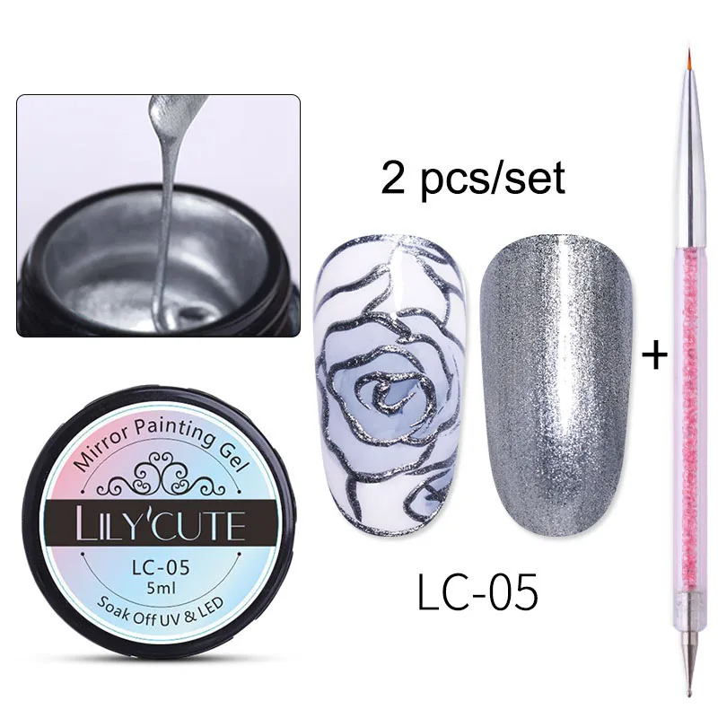 2cps paint LC-05 LILYCUTE металлическое зеркало набор гель-лаков для ногтей металлическое зеркало Гель-лак для живописи Нейл-арт Рисование длительное впитывание УФ-гель - Цвет: 2cps paint LC-05