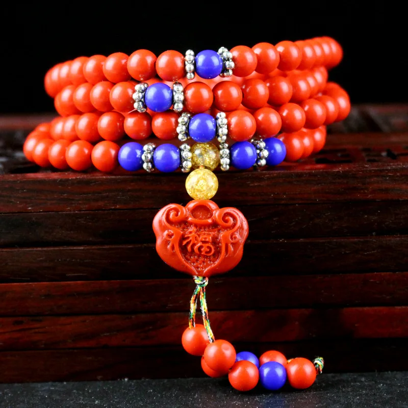 Браслет из натуральных красных Соединенных бусин оригинальный дизайн 108 мала для