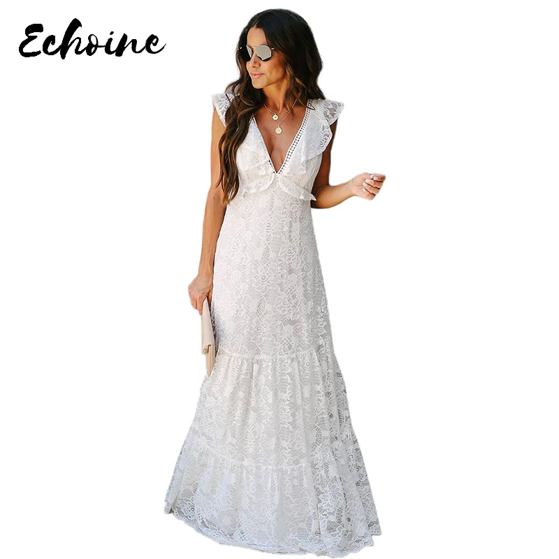 Echoine White All My Love кружевное Многоуровневое Макси платье для женщин сексуальное