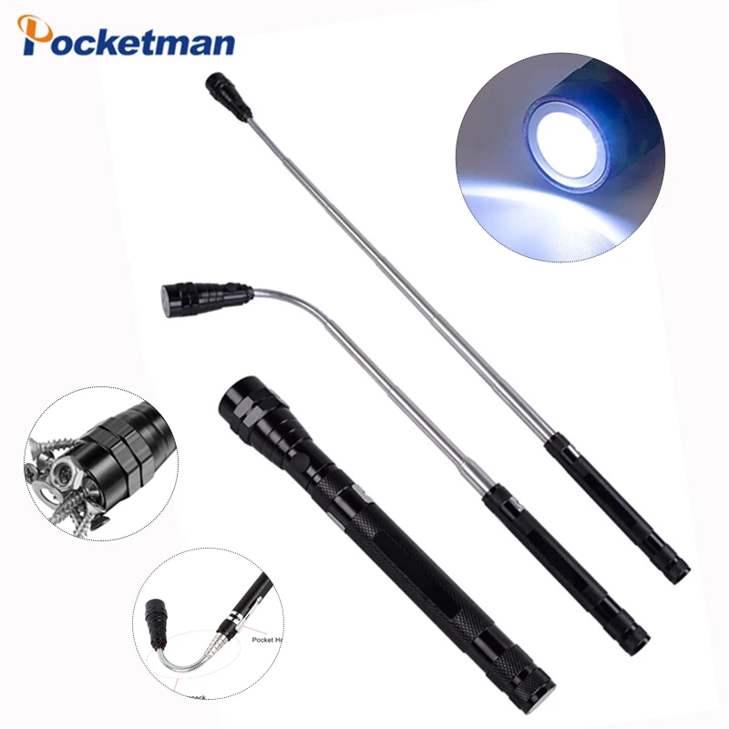 

Portable Flexible Bouncy Flashlight Head Telescopic Flexible 3 LED Torch Lamp Bottom Double Magnet Hiking Camping Night Walking