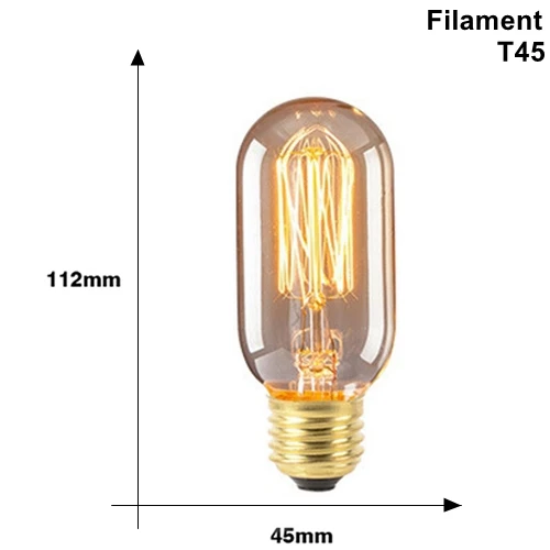 T45 Filament Винтаж Edison светильник лампочка E27 220v 40w Ретро Эдисон лампы ST64 T45 T100 T185 G80 G95 A19 нити накаливания светильник - Цвет: T45 Filament